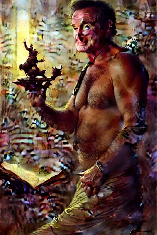 Prompt: robin williams the philosopher by gaston bussiere, bayard wu, greg rutkowski, giger, maxim verehin