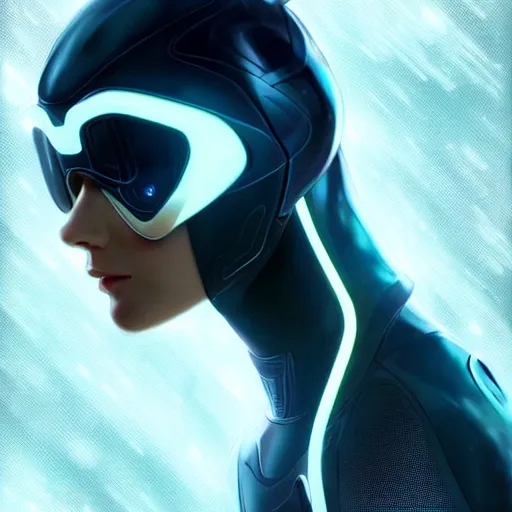 Image similar to ultra realistic illustration, olivia wilde as tron legacy quorra anime, intricate, elegant, highly detailed, digital painting, artstation, concept art, smooth, sharp focus, illustration, art by artgerm and greg rutkowski and alphonse mucha and wlop