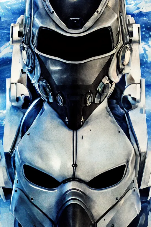 Image similar to cyber cyborg ninja mask helmet metal gear solid artic suit swat commando, global illumination ray tracing hdr fanart arstation by sung choi and eric pfeiffer and gabriel garza and casper konefal, a spectacular view cinematic rays of sunlight comic book illustration, by john kirby