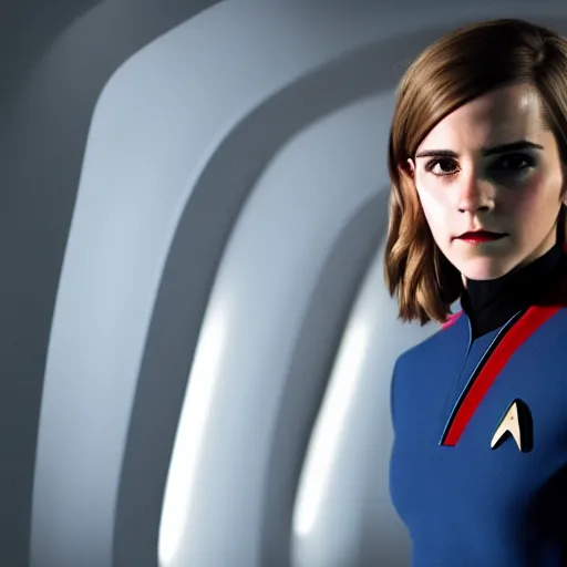 Prompt: Emma Watson in Star Trek, XF IQ4, f/1.4, ISO 200, 1/160s, 8K, RAW, symmetrical balance, in-frame