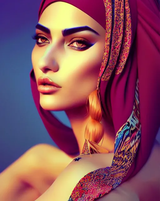 Prompt: richly detailed color illustration of very very beautiful Arab fashion model illustrated by Artgerm and Mina Petrovic and Timothy Kong and Marina Federovna. 3D shadowing