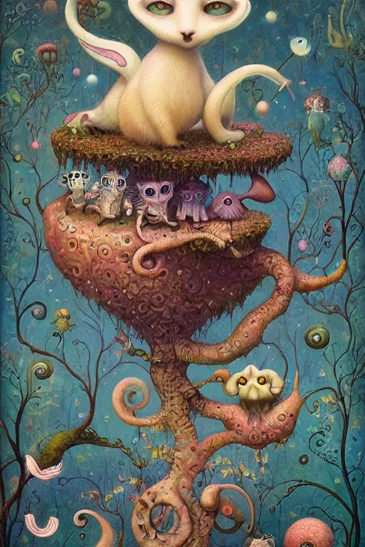 Prompt: a surreal, cute, creature in a happy world by Daniel Merriam, Trending on Artstation, oil on Canvas