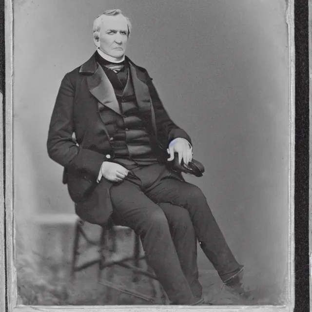 Prompt: Ambrotype of The United States President, 1838. He is a 80 year old white man from Kentucky