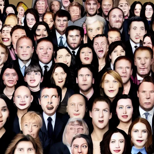 Prompt: a crowd of people everyone with the same face