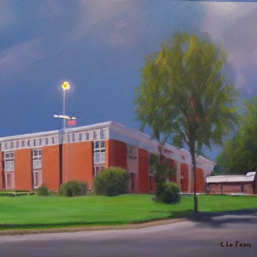 Image similar to beautiful oil painting of galva elementary school by olaf krans