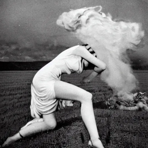 Image similar to art deco by hein gorny turbulent. a body art of a woman standing in a field of ashes, her dress billowing in the wind. her hair is wild & her eyes are closed, in a trance - like state. dark & atmospheric, ashes seem to be alive, swirling around.