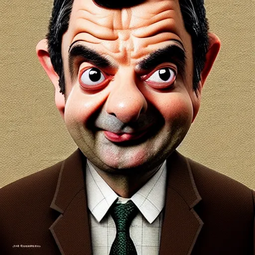 Image similar to rowan atkinson mr bean made from baked beans by greg rutkowski