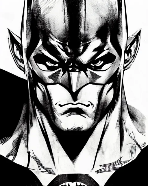 Image similar to portrait of batman, concept art, sumi - e style, intricate linework, artstation, trending, highly detailed, smooth, focus, art by yoji shinkawa,