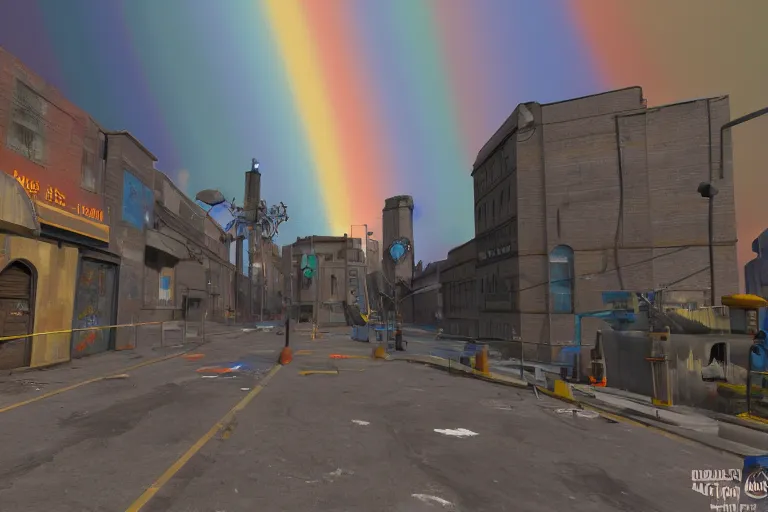 Prompt: a portal to rainbow city, half life 2, blender, hd,