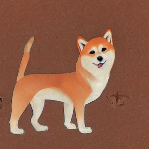 Image similar to ancient cave painting of a shiba inu