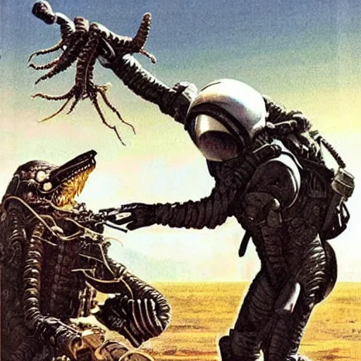 Prompt: facehugger attacking colonial marine in military spaceship realistic