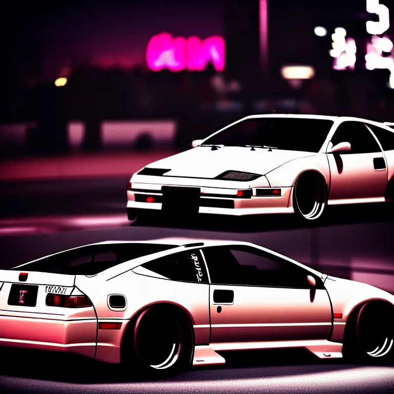 Image similar to a car 300ZX twin turbo drift at illegal car meet, Shibuya prefecture, city midnight mist lights, cinematic lighting, photorealistic, highly detailed wheels, high detail