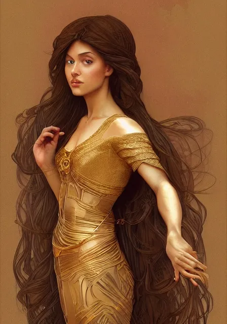 Prompt: rapunzel gold mummy, intricate, elegant, highly detailed, digital painting, artstation, concept art, smooth, sharp focus, illustration, art by artgerm and greg rutkowski and alphonse mucha and william - adolphe bouguereau