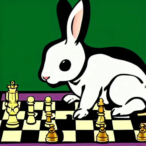 Prompt: a rabbit playing chess in the style of roy lichtenstein