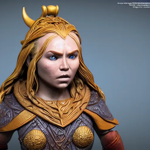 Prompt: funko of a viking woman, wide shot, vibrant color details, zbrush, hyper realistic, golden ratio, macro lens, unreal engine, octane render, symmetric