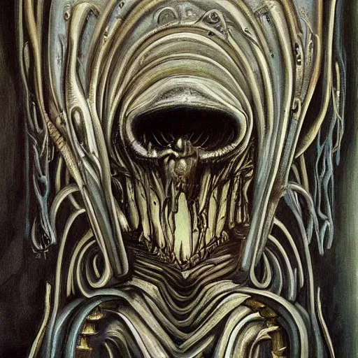 Image similar to a beautiful painting representative of the art style of giger