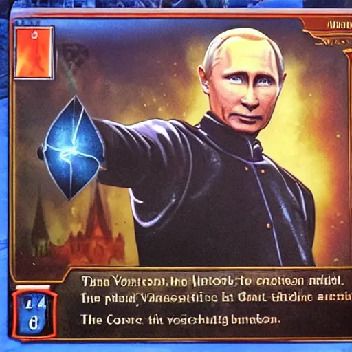 Image similar to a magic the gathering card, depicting vladimir putin as a wizzard, 8 k