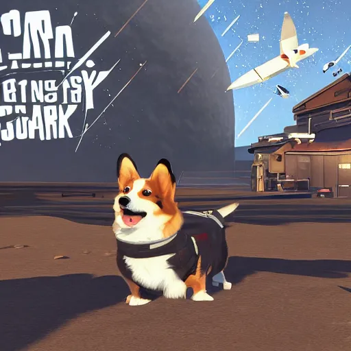 Image similar to Corgis in no man's sky video game digital art