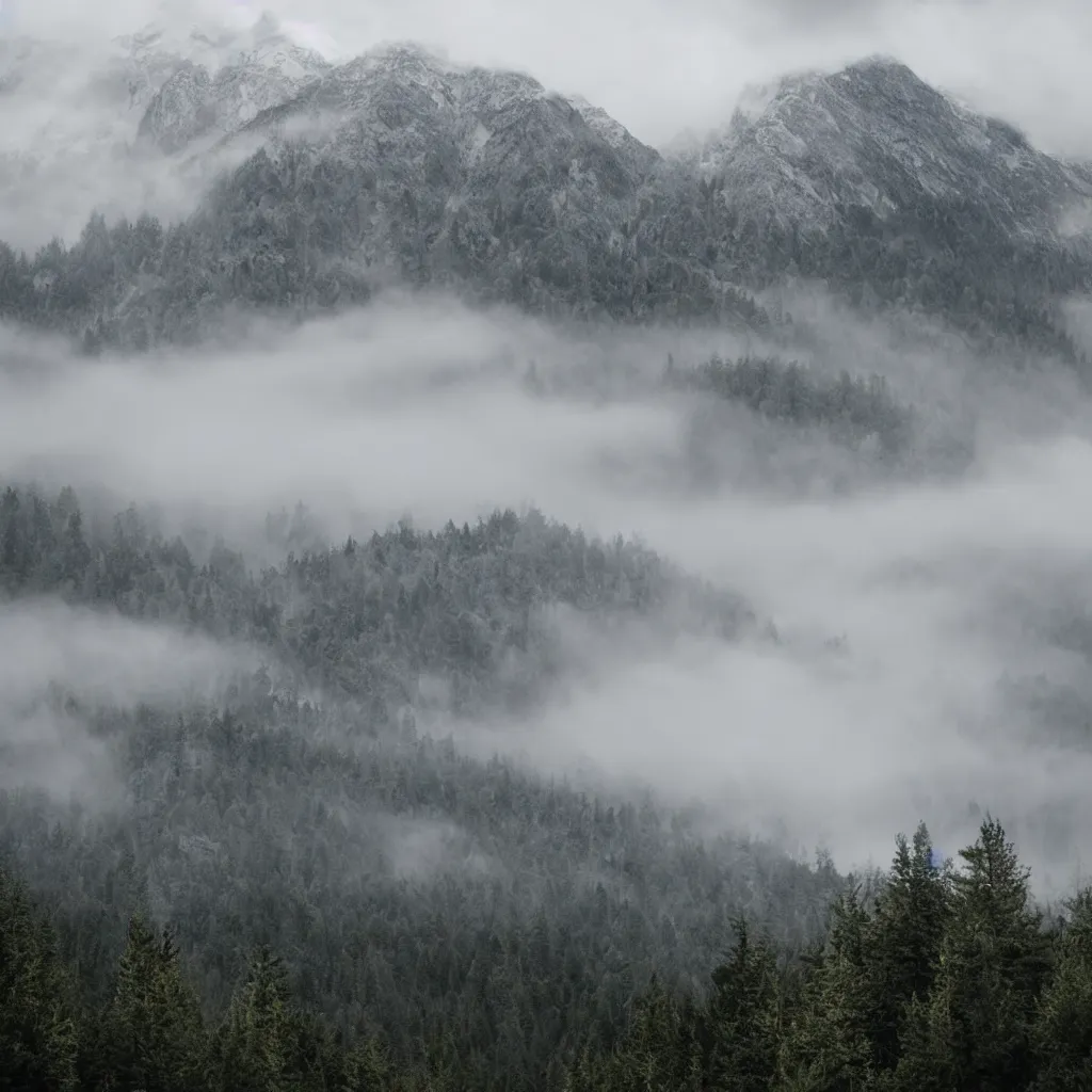Prompt: Misty mountains