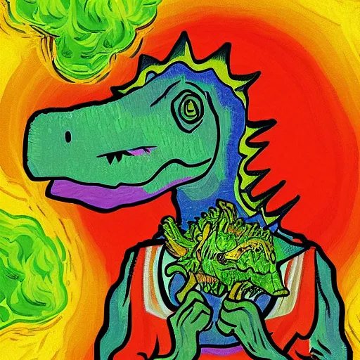 dinosaurs smoking cannabis, vibrant colors, by vincent | Stable ...