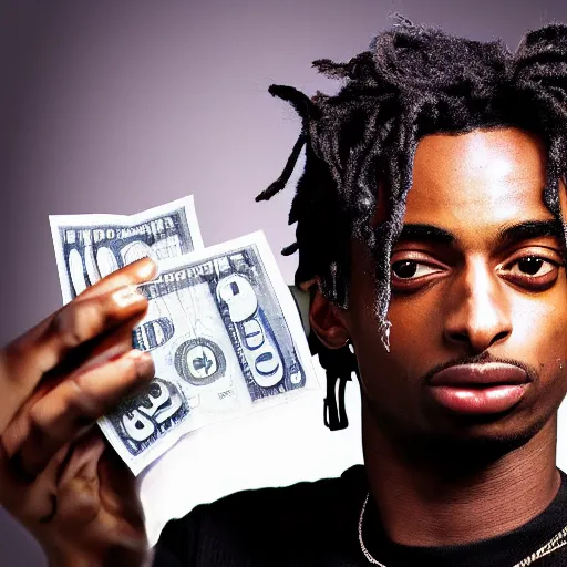 Image similar to playboi carti holding money digital art 4 k detailed super realistic