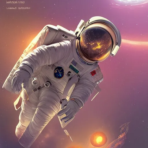 Image similar to astronaut in space by yongsung kim, photorealistic, art nouveau, illustration, concept design, storybook layout, story board format