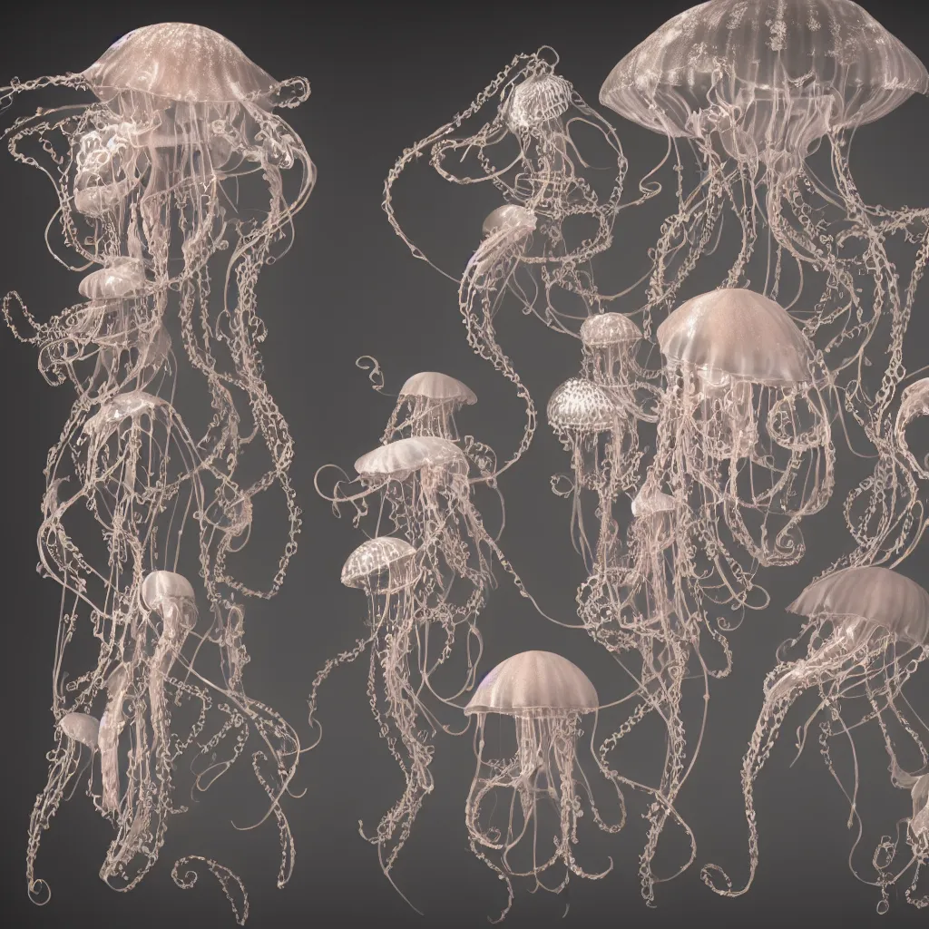 Prompt: rococo costume design，jellyfish，dreamy, soft , highly detailed, octane render, 8k