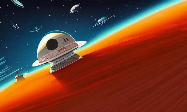 Image similar to spaceship, orbit of mars, john jude palencar