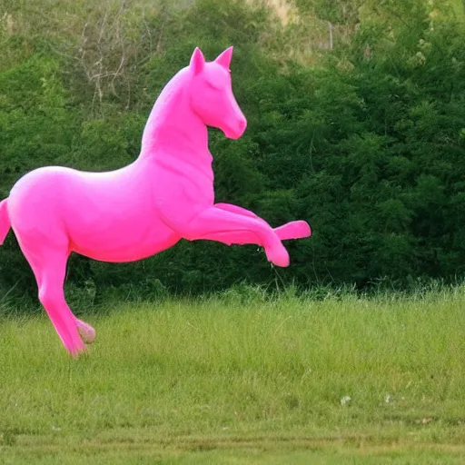 Image similar to bald man riding a pink pony