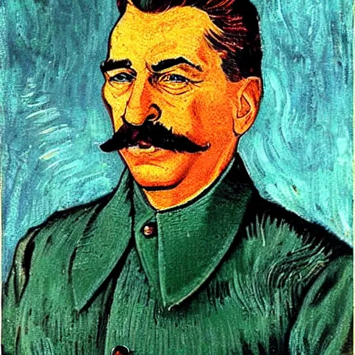 Image similar to portrait of stalin in the style of van gogh