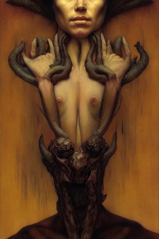 Image similar to portrait of yourself in the style of wayne barlowe, gustav moreau, goward, bussiere, roberto ferri, santiago caruso, luis ricardo falero, austin osman spare