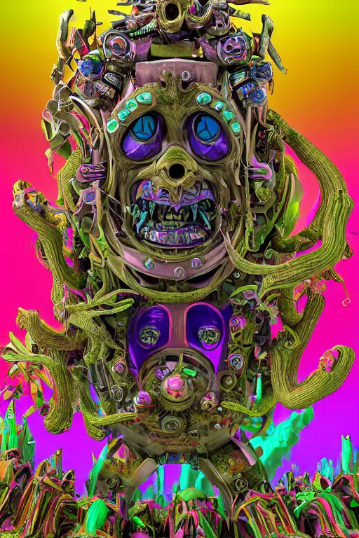 Image similar to hyper-maximalist lowbrow style overdetailed 3d sculpture of a monster by clogtwo and ben ridgway inspired by beastwreckstuff chris dyer and jimbo phillips. Cosmic horror infused retrofuturist style. Hyperdetailed high resolution. Render by binx.ly in discodiffusion. Dreamlike surreal polished render by machine.delusions. Sharp focus.