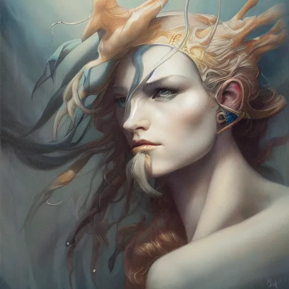 Image similar to a highly detailed beautiful portrait in the style of peter mohrbacher and in the style of jean delville.