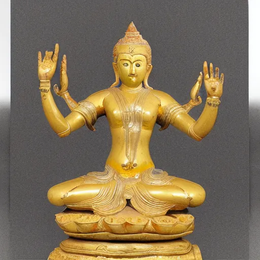 Image similar to marble and gold statue of a many - armed goddess sitting full lotus