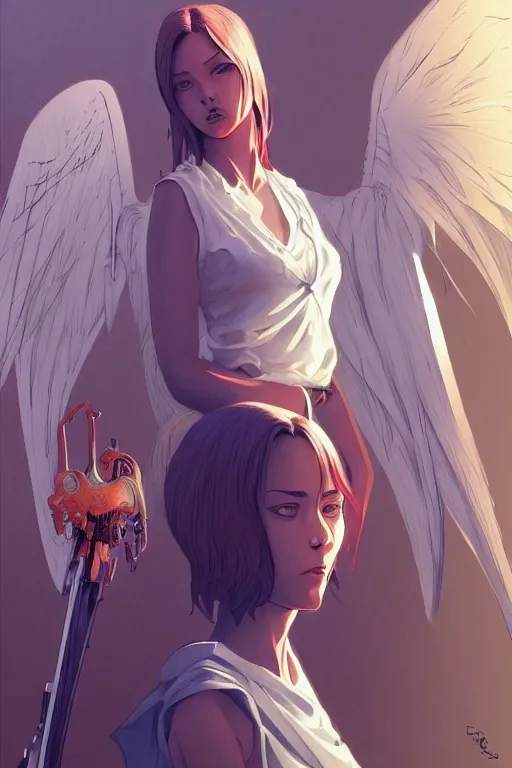 Image similar to angel of the death, line by eric - anthony johnson, sketch by jacqueline e, color by bo feng lin, background by ilya kuvshinov