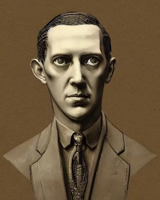 Image similar to portrait of a 1 9 2 0 s h p lovecraft as. a bar relief sculpture on a base, scholarly appearance, detailed face, 2 0 th century, highly detailed, cinematic lighting, digital art painting by greg rutkowski