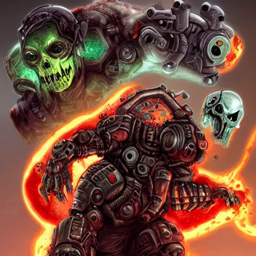 Image similar to undead cyborg head, doom eternal, rat