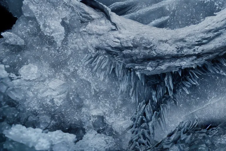 Image similar to vfx movie scene writhing ice leviathan closeup by emmanuel lubezki