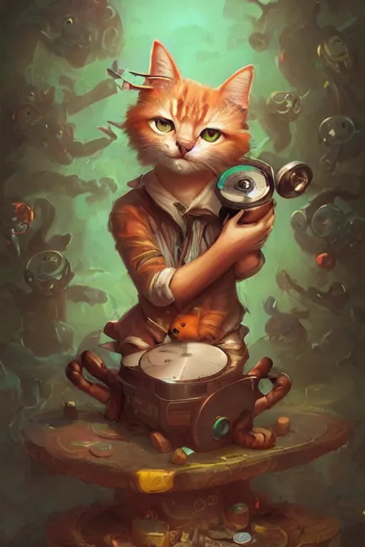 Prompt: cute anthropomorphic stray cat dj vinyl records, baby animal, cute and adorable, pretty, beautiful, art portrait, matte fantasy painting, Cg society Artstation, by Jason Felix by Steve Argyle by Tyler Jacobson by Peter Mohrbacher, cinematic lighting