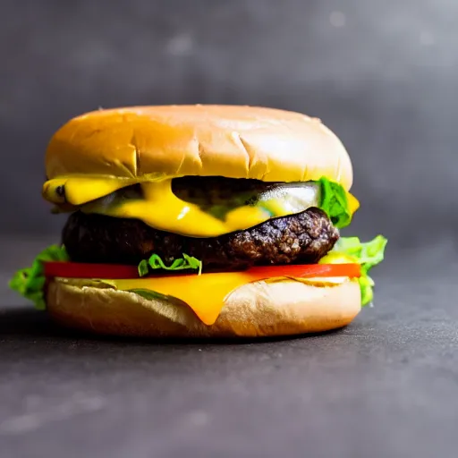 Prompt: photo of a tasty cheeseburger