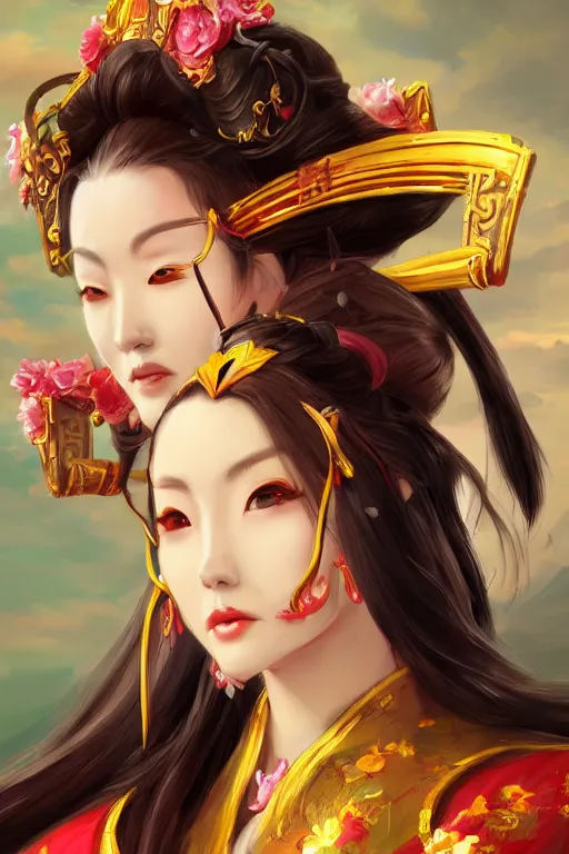 Image similar to diao chan from romance of three kingdoms in the paintetly style of WLOP, artgerm, brush stroke oil painting, imagine fx, artstation