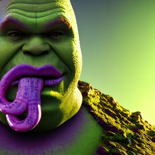 Prompt: Shrek face as Thanos, tentacles, unnatural shapes, jellyfish, insect, octane render, 3d digital art by beeple, unreal engine 5, award winning