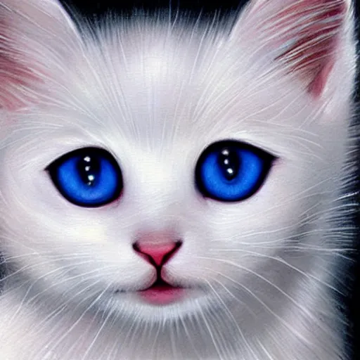 Image similar to painting of cute white kitten with blue eyes