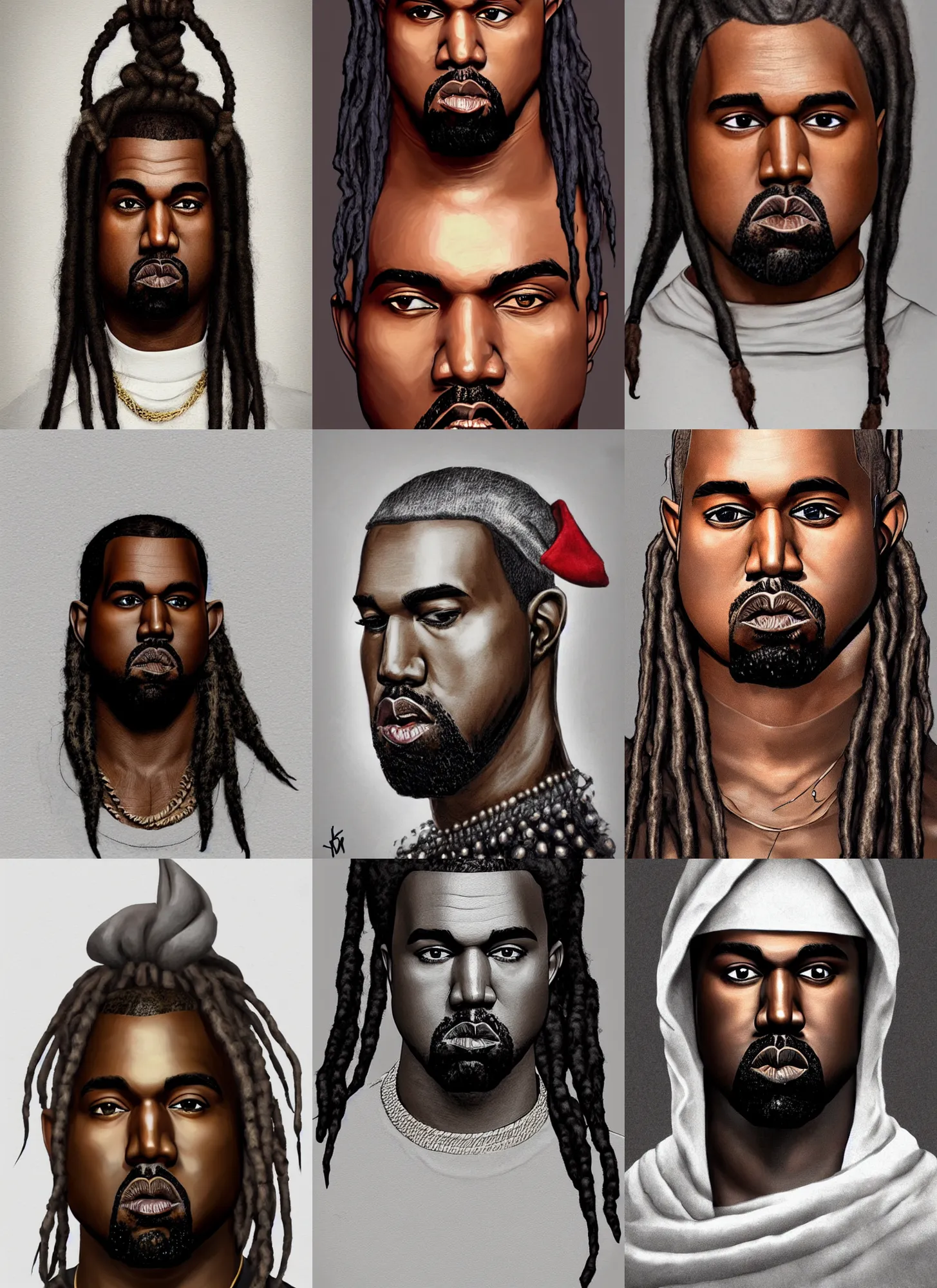 Prompt: portrait of kanye west as an elf, long black dreadlocks, pointy ears, artstation, epic, detailed