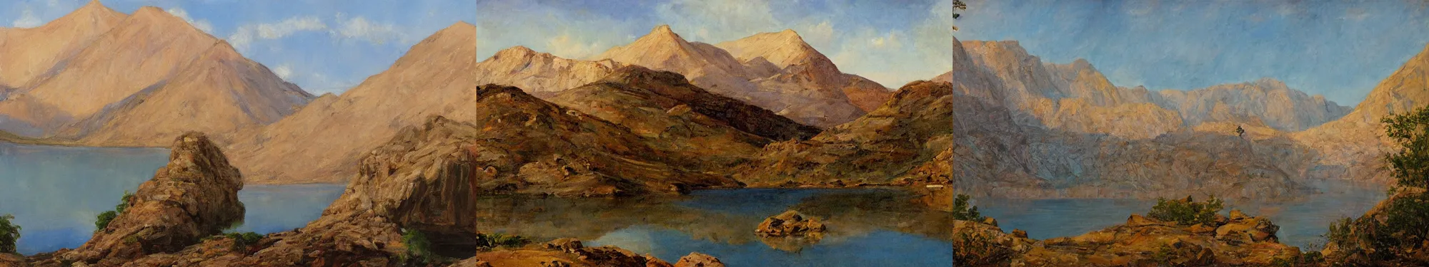 Prompt: lakeside mountains, fayum portrait