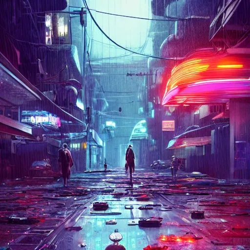 Prompt: many mechanical jellyfishes floating in the street at night after the rain, a mountain in the distance, surreal, cyberpunk, psychedelic, highly detailed, digital art, blade runner 2 0 4 9, 8 k