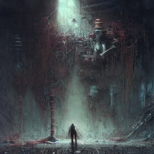 Image similar to lost and alone in an industrial wasteland by gustave dore and gustave moreau and beksinski and giger and craig mullins and jeremy mann