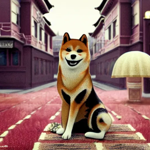 Image similar to shiba inu, from the grand budapest hotel