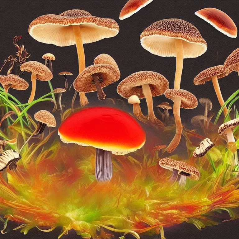 Image similar to Kombucha, tea mushroom, tea fungus, manchurian mushroom fly in cosmos. Extremely high details, realistic, art, masterpiece