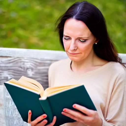 Image similar to very very very perfect face of a woman reading a book